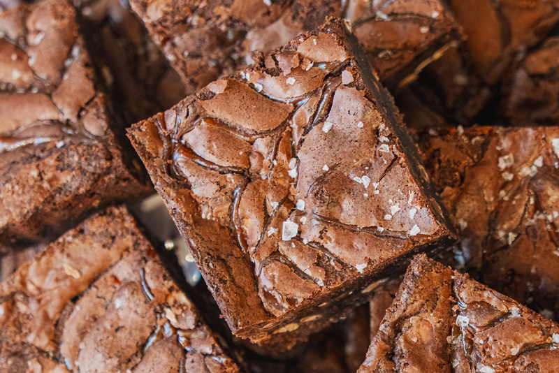 Salted caramel brownies with a crackled top
